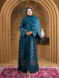 Zafra Fabric Embroidery & Stonework Kimono Abaya with Attached Inner & Matching Hijab - Elegant Luxury Collection