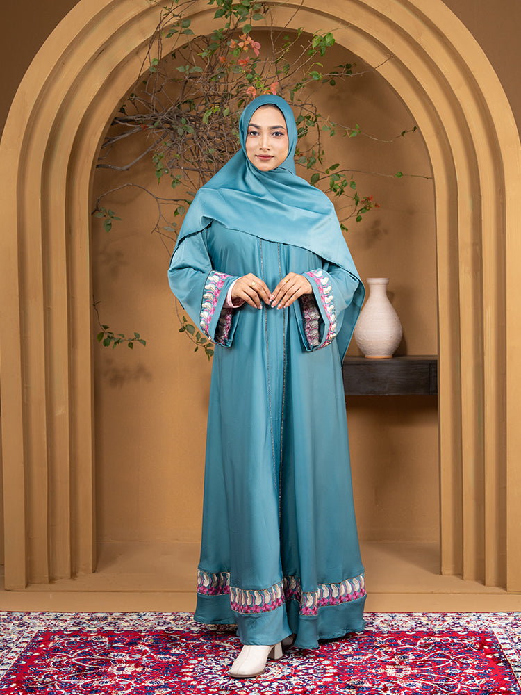 Premium Jaffran Fabric Embroidery & Stone Work Abaya with Full Cover Hijab