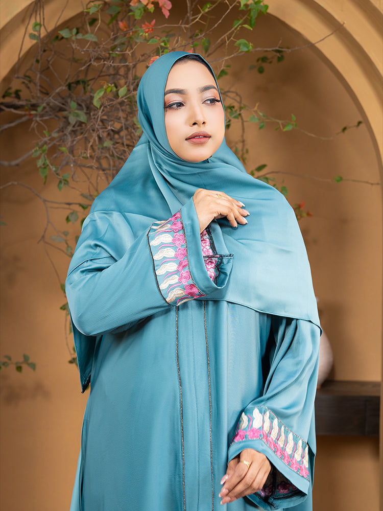 Premium Jaffran Fabric Embroidery & Stone Work Abaya with Full Cover Hijab