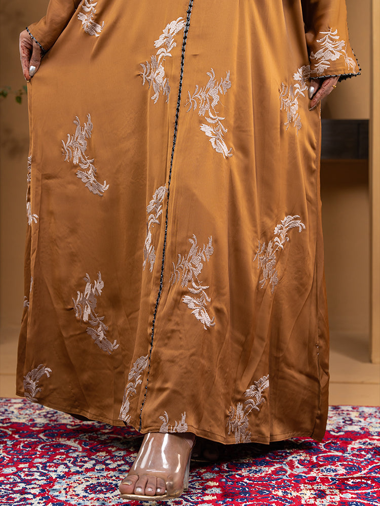 Premium Jaffran Fabric Embroidery & Simple Stone Lace Work Abaya with Free Full Coverage Hijab
