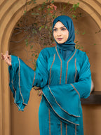 Premium Zaffran Fabric Full Body Stone Lace Work Abaya with Matching Hijab