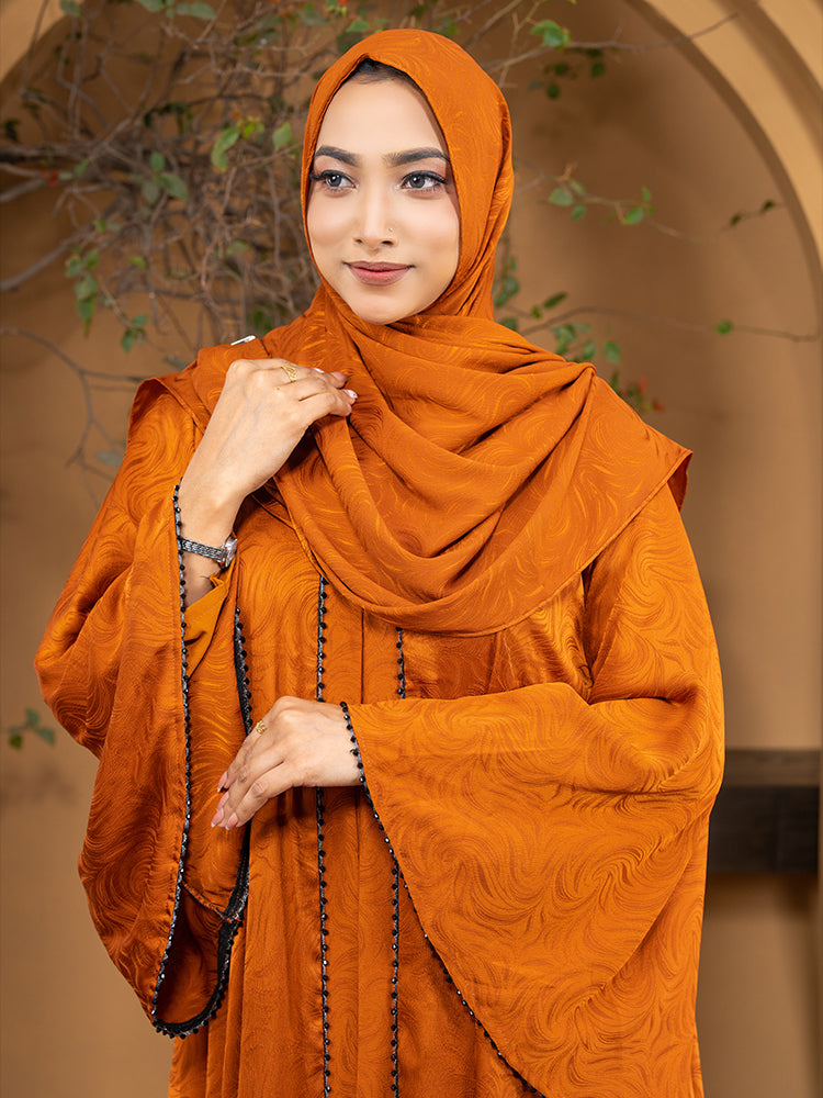 Premium Printed Zafran Fabric Gown Type Abaya with Matching Hijab