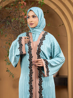 Premium Jafran Fabric Karchupi Lace Work Double Part Borka with Attached Inner & Free Hijab