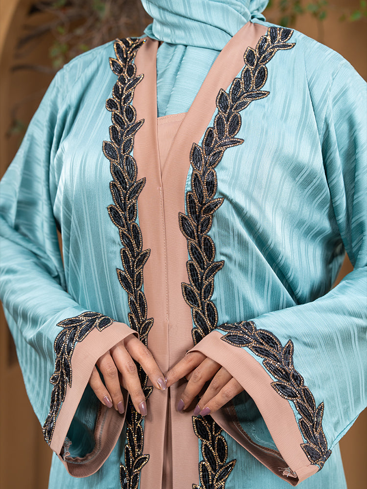 Premium Jafran Fabric Karchupi Lace Work Double Part Borka with Attached Inner & Free Hijab