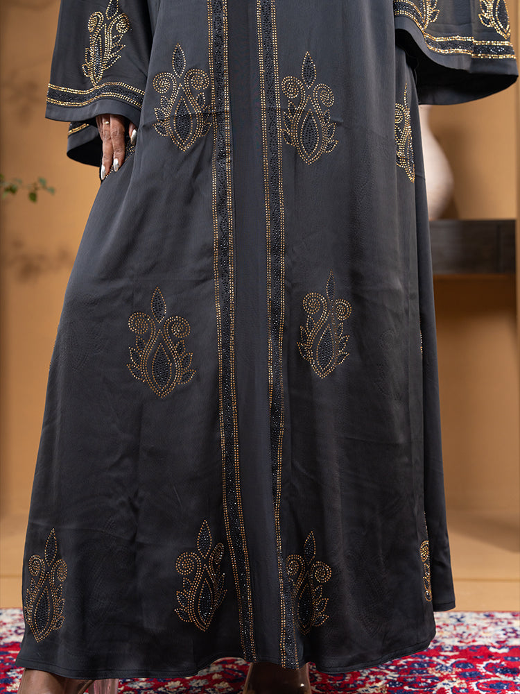 Zaffron Fabric All Over Stonework One Part Borka with Free Hijab - Elegant Collection