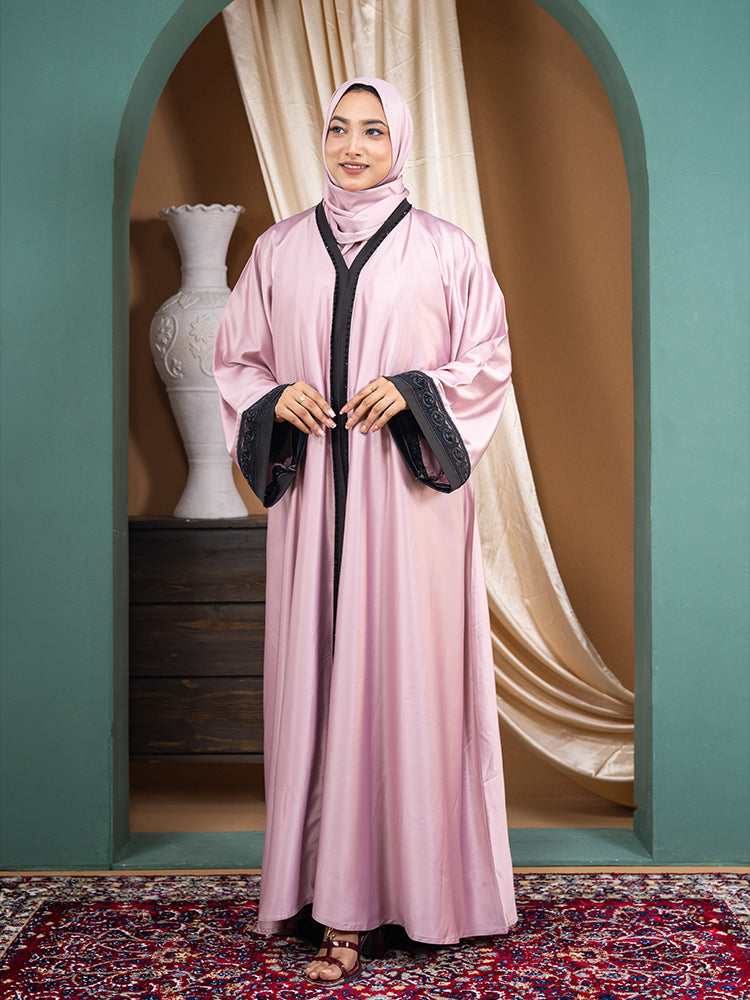 Khalice Fabric All Karchupi Lace Work Double Part Abaya with Inner & Free Hijab - Elegant Luxury Collection