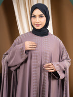 Cherry Fabric All-Over Stonework Double Abaya Set with Inner & Matching Hijab - Elegant Modest Collection