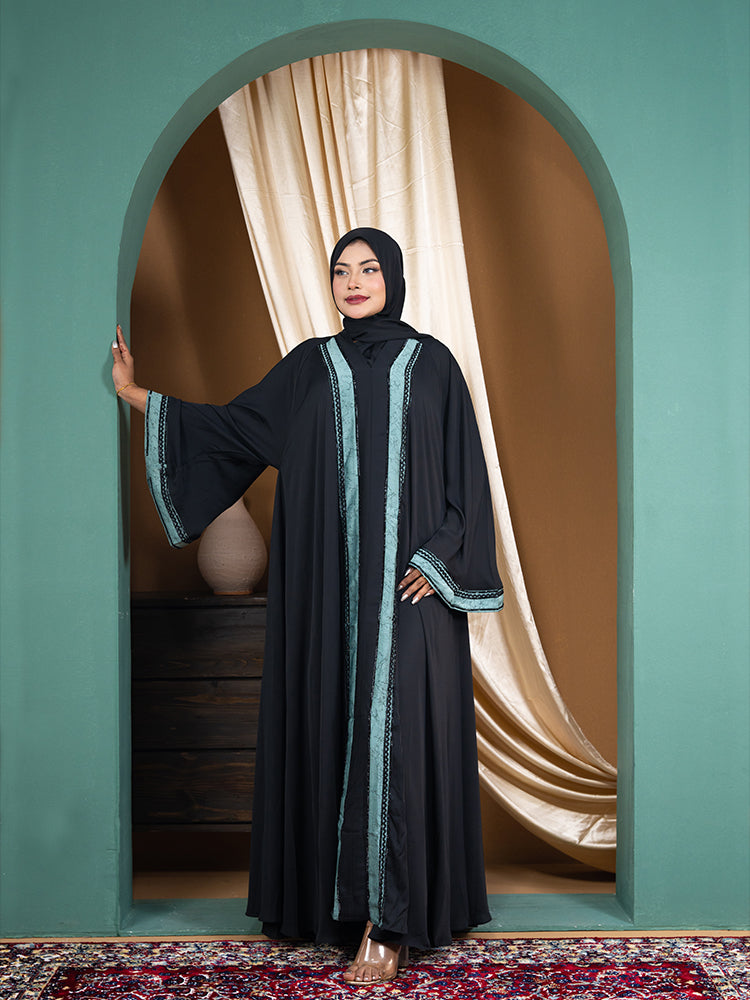 Original Cherry Fabric Simple Lace & Stonework Abaya with Free Hijab - Elegant Regular Wear