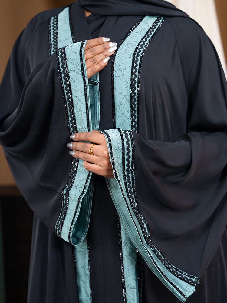 Original Cherry Fabric Simple Lace & Stonework Abaya with Free Hijab - Elegant Regular Wear