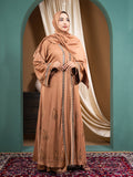 Zaffron Fabric Karchupi Lace Work & Stonework Abaya with Free Hijab - Elegant Modest Collection