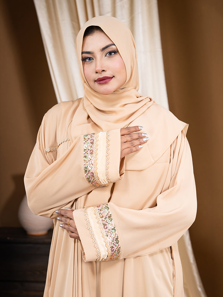 Elegant Cherry Fabric Lacework Abaya with Free Hijab - Modest Regular Wear Collection