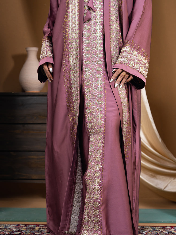 Bruceton Fabric Embroidered Double Part Abaya Set with Inner & Free Hijab - Luxury Modest Collection