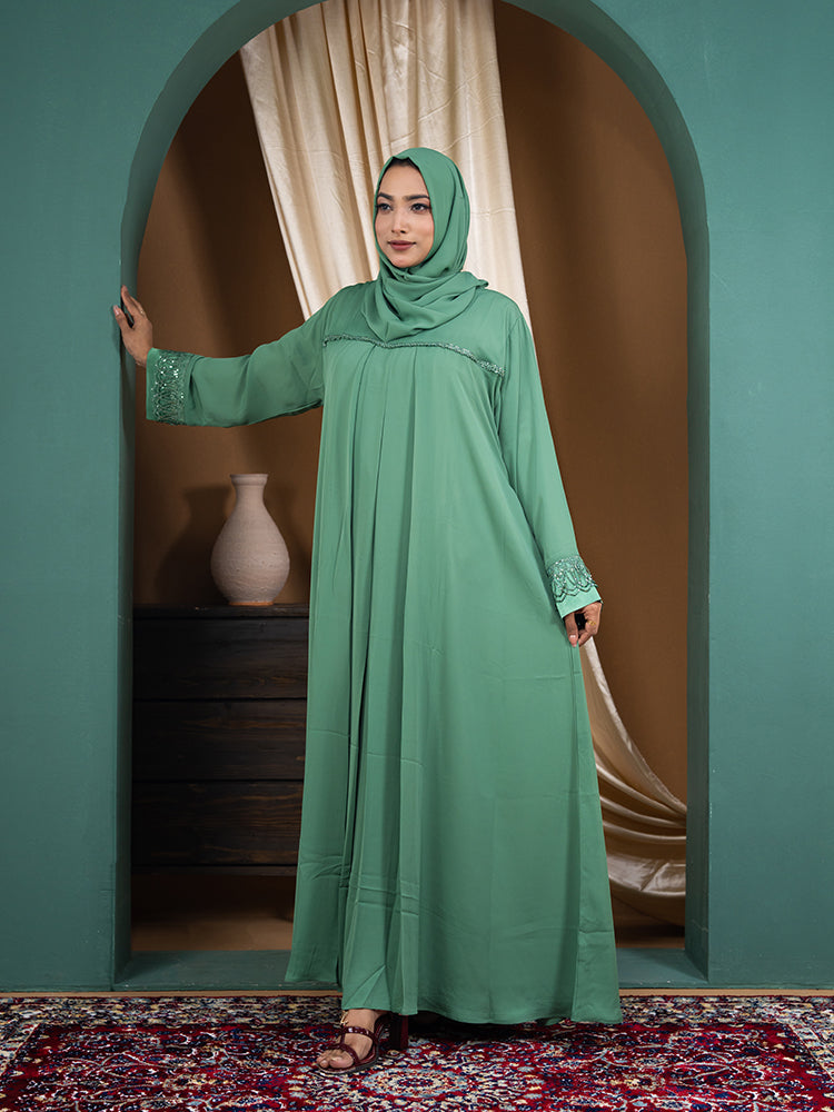 Original Cherry Fabric Lace Work Regular Wear Simple Borka (Free Hijab)