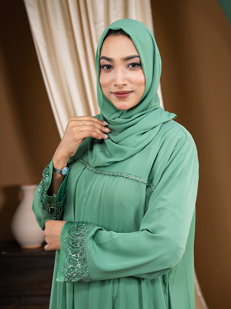 Original Cherry Fabric Lace Work Regular Wear Simple Borka (Free Hijab)