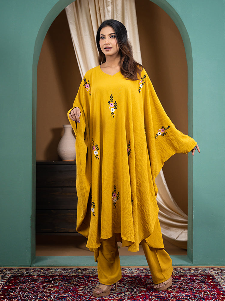 Premium CY Fabric Co-Ord Set with Floral Embroidery (Top + Pant)