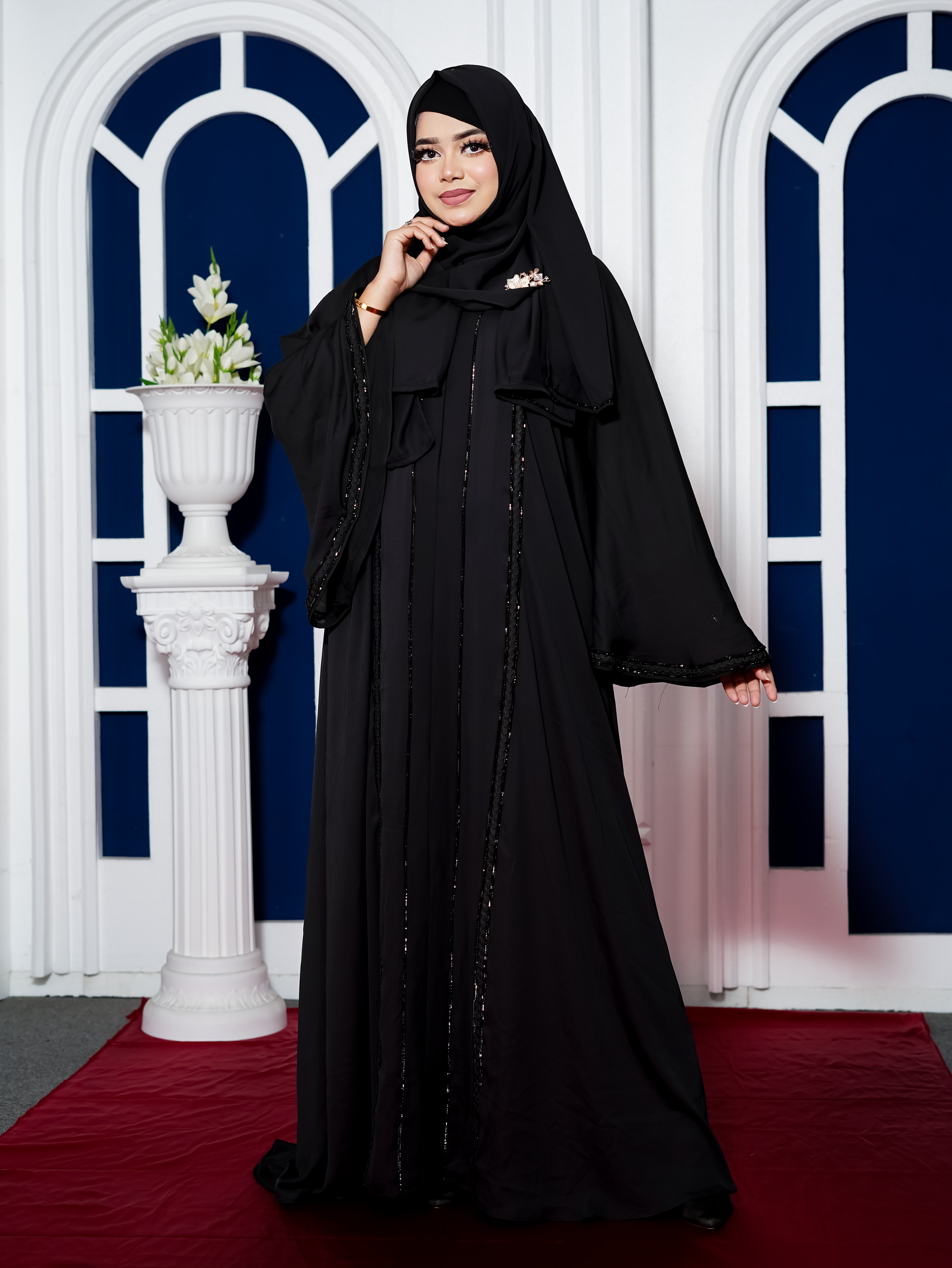 Chiffon Georgette Double Part Abaya with Matching Hijab