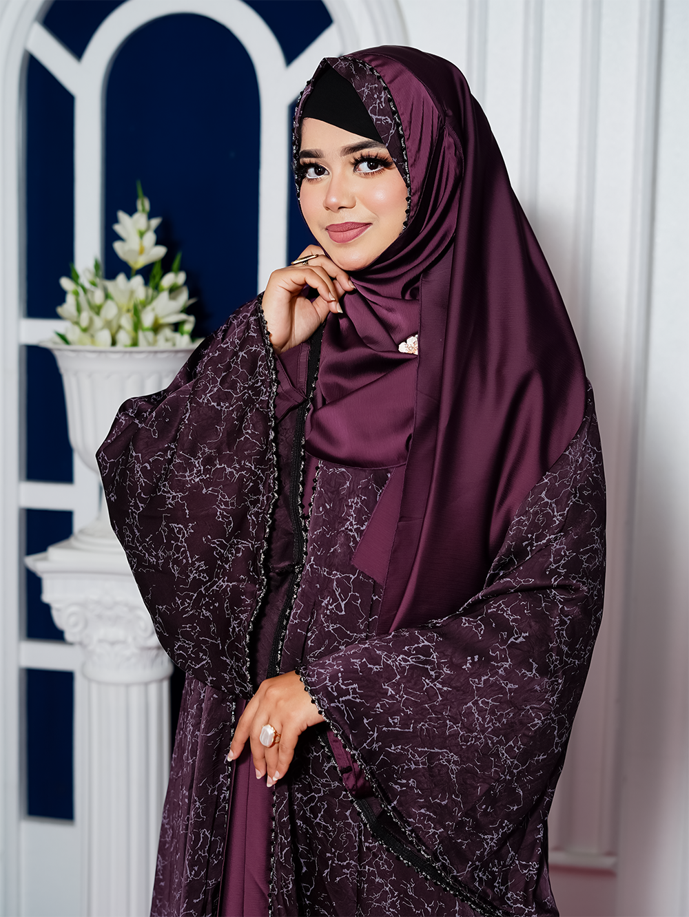 Printed Alisha Fabric Double Part Abaya with Matching Hijab
