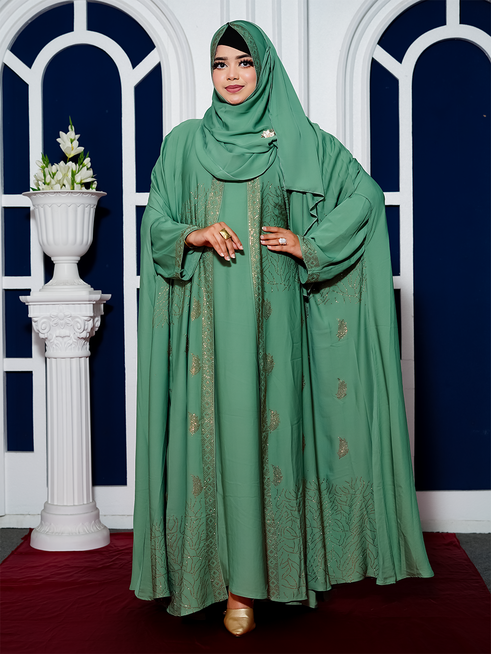 Gown Type Abaya with Matching Hijab (Cherry Fabric Edition)