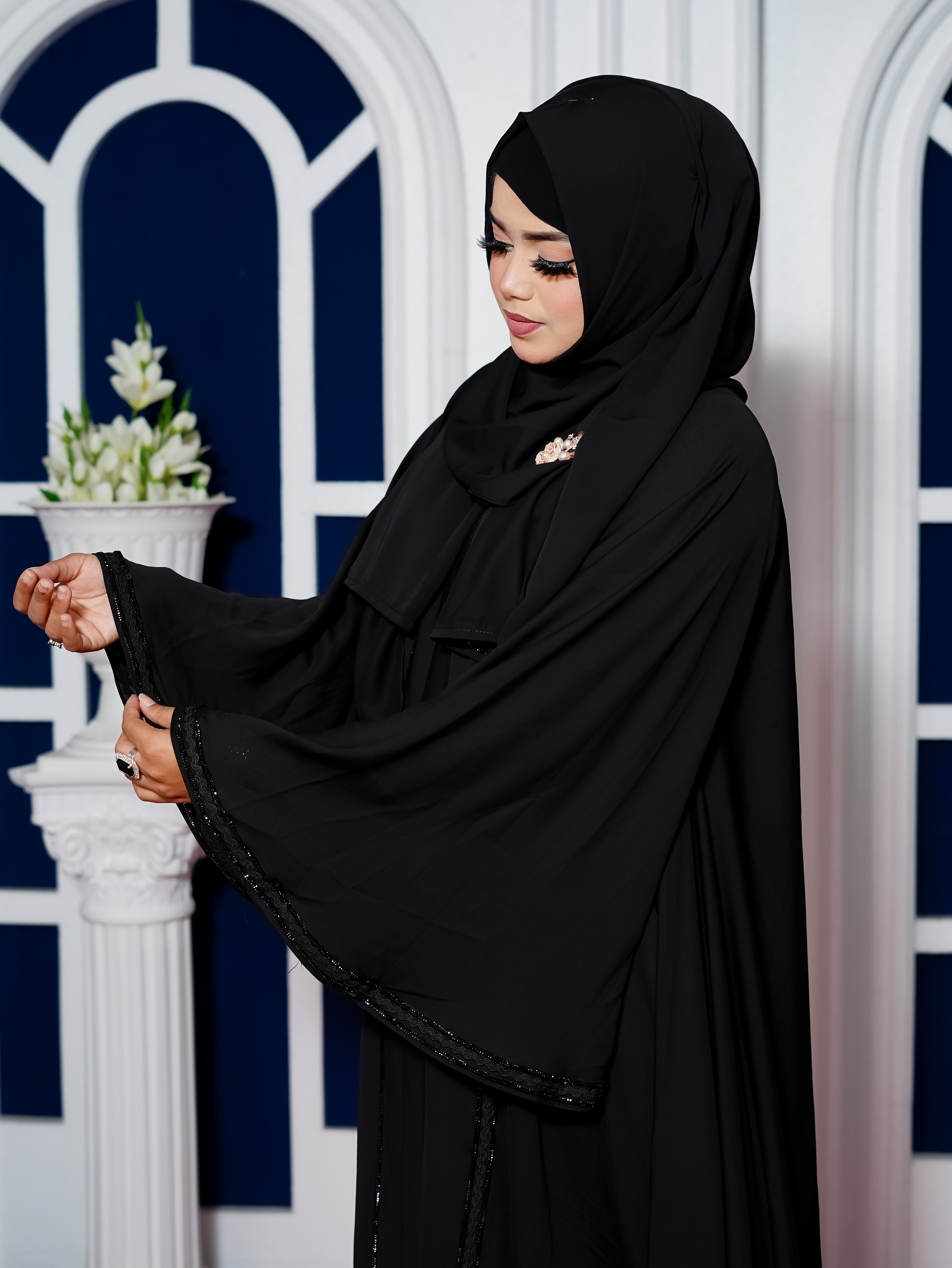 Chiffon Georgette Double Part Abaya with Matching Hijab
